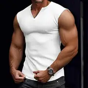 Men's Waffle Tank Top Tank Top Vest Undershirt Sleeveless V Neck Summer Plain Fashion Classic Comfortable Street Casual Sports White Yellow Light Blue Top Tee