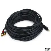 25FT 3.5mm Stereo Aux to 2 RCA Cable Audio Adapter Cable Gold Plated 25ft 25'