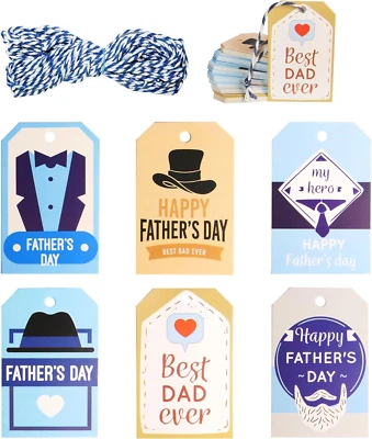 Happy Father'S Day Gift Tags,60 Pcs Father'S Day Hanging Paper Tags with String