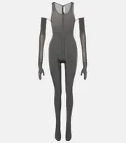 [Alex Perry] Alex Perry Crystal-embellished jersey catsuit AU 10 grey