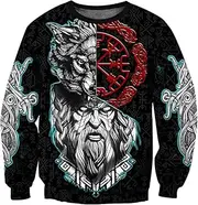 [BBYOUTH] Viking Clothing Collection - Fenrir Wolf Vegvisir Men's Sweater 3D Printed God Odin Norse Myth Theme Costume