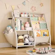 Kids Bookshelf and Toy Organizer, 3 Tier Bookshelf for Kids, Montessori Bookcase Book Shelf for Kids Rooms, Bedroom, Playroom, Nursery, Toy Storage Organizer with Bookshelf (White)