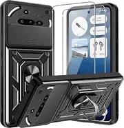 [CONAPIKA] Case for Nothing Phone 3a, Heavy Duty Protective Cover Rotating Magnetic Car Bracket Camera Protection Sliding Cover Hybrid Soft TPU+Hard PC Anti-Scratch Case with 2 Tempered Glass,Black