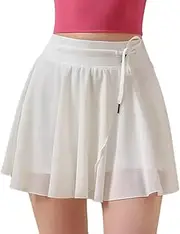 [Inzegao] Summer Thin Sheer Mesh Athletic Short Skirt for Women Shorts Lining Elastic High Waist Tennis Mini Skirts