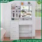 White Dressing Table With LED Sliding Mirror 5 Drawers Makeup Desk Vanity Table