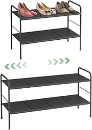 Shoe Rack, 2 Tier Adjustable Shoe Organizer, Metal Shoe Storage Shelf for Entryway Closet, Easy to Assemble, Black