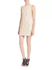 $1198 NWT Alice + Olivia Clyde Lasercut Lamb Leather A-Line Shift Dress 6