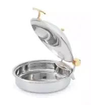 Vollrath 46121 6Qt Solid Top Induction Chafer w Brass Trim & Stainless Pan