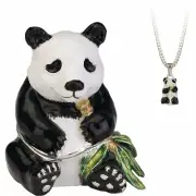 "Secrets" Panda Bear Enameled Metal Hinged Trinket Box & Hidden Pendant Inside