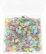 ECSiNG 300Pcs Flat Love Head Pins with Storage Box Multicoloured Decorative Stainless Steel Safety Dressmaking Pins for Clothing Making DIY Crafts