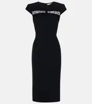 [McQueen] McQueen Lace-trimmed midi dress AU 14 black