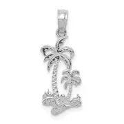 14K White Gold Double Palm Trees Pendant