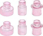 MaxBlaster Conical Glass Candle Holders for Table Centerpieces, Wedding and Dinner Decoration (6PCS, Pink)