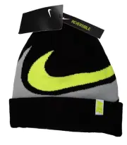 NIKE UNISEX REVERSIBLE YOUTH SIZE KNIT BEANIE Black/ Green /GREY