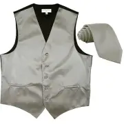 New men's tuxedo vest waistcoat & neck tie horizontal stripes prom gray formal