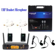 Wireless UHF DJ Microphone System 2CH Headset Lavalier Lapel Bodypack Microphone
