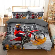 Dirt Bike Motorcycle Racing Quilt Doona Duvet Cover Pillow Case Set