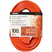 Woods 0827 14/3 Outdoor Multi-Outlet Extension Cord, 100-Foot, Orange