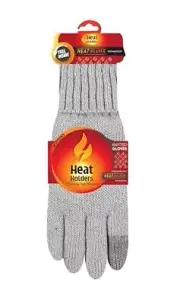 Heat Holders Women's Cathy Flat Knit Glove with Touch Screen Cloud Grey L/XL NEW