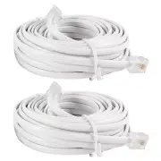 2 Pieces White RJ11 6P4C Male Telephone Extenstion Cable Cord 6M 20ft