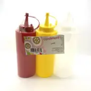 RETRO STYLE SQUEEZE CONDIMENT BOTTLES RED YELLOW And WHITE SET OF 3 New Sealed