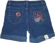 Girls Shorts Denim Summer LOVE Short Pants Trouser Rhinestone Sequins Peace Sign