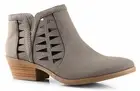 Soda Women's Perforated Cut Out Stacked Block Heel Ankle Booties Grey