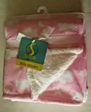 Baby Blanket By Spasilk, Clouds & Star Print W/ White Lining, 30" x 40", New