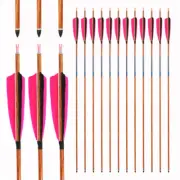 33 Inch Wood Skin Carbon Arrows with 5" Real Feather for Longbow Recurve Bow