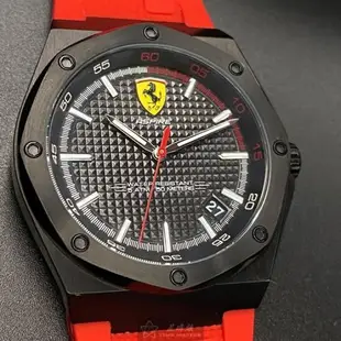 FERRARI手錶, 男女通用錶 42mm 黑圓形, 八角形精鋼錶殼 黑色方格紋錶面款 FE00002