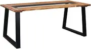 Dining Table with Glass 180 cm Solid Acacia Wood for Kitchen, Farmhouse Decor, and Dinner Set Room - Extendable, Wood Table