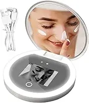 UV Mirror | Travel Vanity Mirror,Portable Smart Two-Sided UV Camera 2X Magnifying with Dimmable LED Lights for Home Car Bathroom Vanity