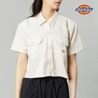 在飛比找momo購物網優惠-【Dickies】女款淺沙灰斜紋短版雙口袋經典工裝短袖襯衫｜