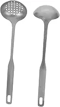 SHOWERORO 2pcs Stainless Steel Cooking Ladle Skimmer Set Soup Spoon Slotted Spoon for Hot Pot Thickened Long Handle Design Kitchen Utensils for Serving Stirring Soups