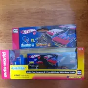 AUTO WORLD XTRACTION SNAKE VS MONGOOSE HOT WHEELS SEMI & TRAILER Blue SLOT CAR