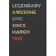 Legendary Awesome Epic Since March 1995 - Birthday Gift For 24 Year Old Men and Women Born in 1995: Blank Lined Retro Journal Notebook, Diary, Vintage