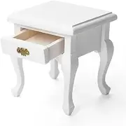 Odoria Dollhouse Side Table Miniature: 1/12 Scale End Table Bedside Table - Mini Table for Living Room Bedroom - Tiny French Country Furniture Wood with Drawer White