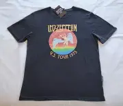 Led Zeppelin Mens US Tour 1975 Black Printed Short Sleeve T Shirt Size L New