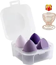 4 Pcs Makeup Sponge Beauty Blender Set - Sponges For Foundation with Egg Case and 1 Holder, Flawless for Cream, Powder Liquid (4PCS,Purple)