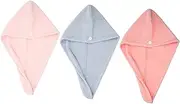 IWOWHERO 3pcs Fast Drying Hair Caps Super Absorbent Fleece Hair Dry Wraps Quick Drying Towel Hats for Lightweight Durable for Bath Make Up