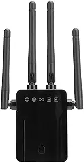 300M WiFi Wireless Repeater with 2 Ethernet Ports, 4 Antennas, and EU Plug for Internet Network Signal Boosting - Black