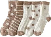[HACODAN] 5 Pairs Warm Winter Socks for Women Kawaii Cute Bear Plush Socks Sherpa Thicken Fleece Fuzzy Japanese Fluffy Socks