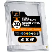 4' x 6' Heavy Duty 30 Mil Clear PVC Vinyl Tarp, Waterproof, Mildew Resistant