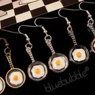 FUNKY FRYING PAN FRIED EGG EARRINGS 50s DINER BREAKFAST COOL FUN RETRO FOOD GIFT