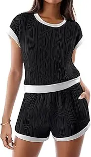 [BMJL] Womens Two Piece Sets Matching Tracksuits Cap Sleeve Tops High Waisted Summer Lounge Sets Vacation Outfits