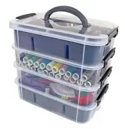 Stackable Storage Container with 2 Trays - - Craft Storage/Craft Gray
