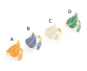 Leaf Ring Adjustable Ring Enamel Filled-Shiny Gold plated brass 7US size 765