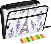 Quteprint 13 Pockets Expanding File Folder with Zipper Closure, Paris Tower Lavender Flower Accordion File Folder with Sticky Labels, Letter Size A4 Papers Expandable File Document Organizer