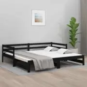 Single Size Pull-Out Trundle Daybed Sofa Day Bed Frame Wood Base Platform Black