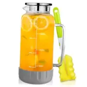 Glass Pitcher with Lid, 68oz Water Pitcher with Silicone Base and Precise Gray